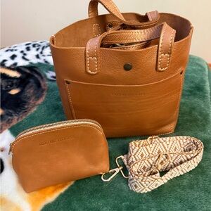 Portland Leather Mini Crossbody Tote and Luna Pouch Set. Color is HAVA.
